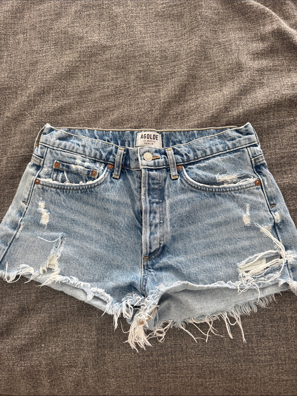 AGOLDE Light Wash Distressed Denim Cutoff Shorts